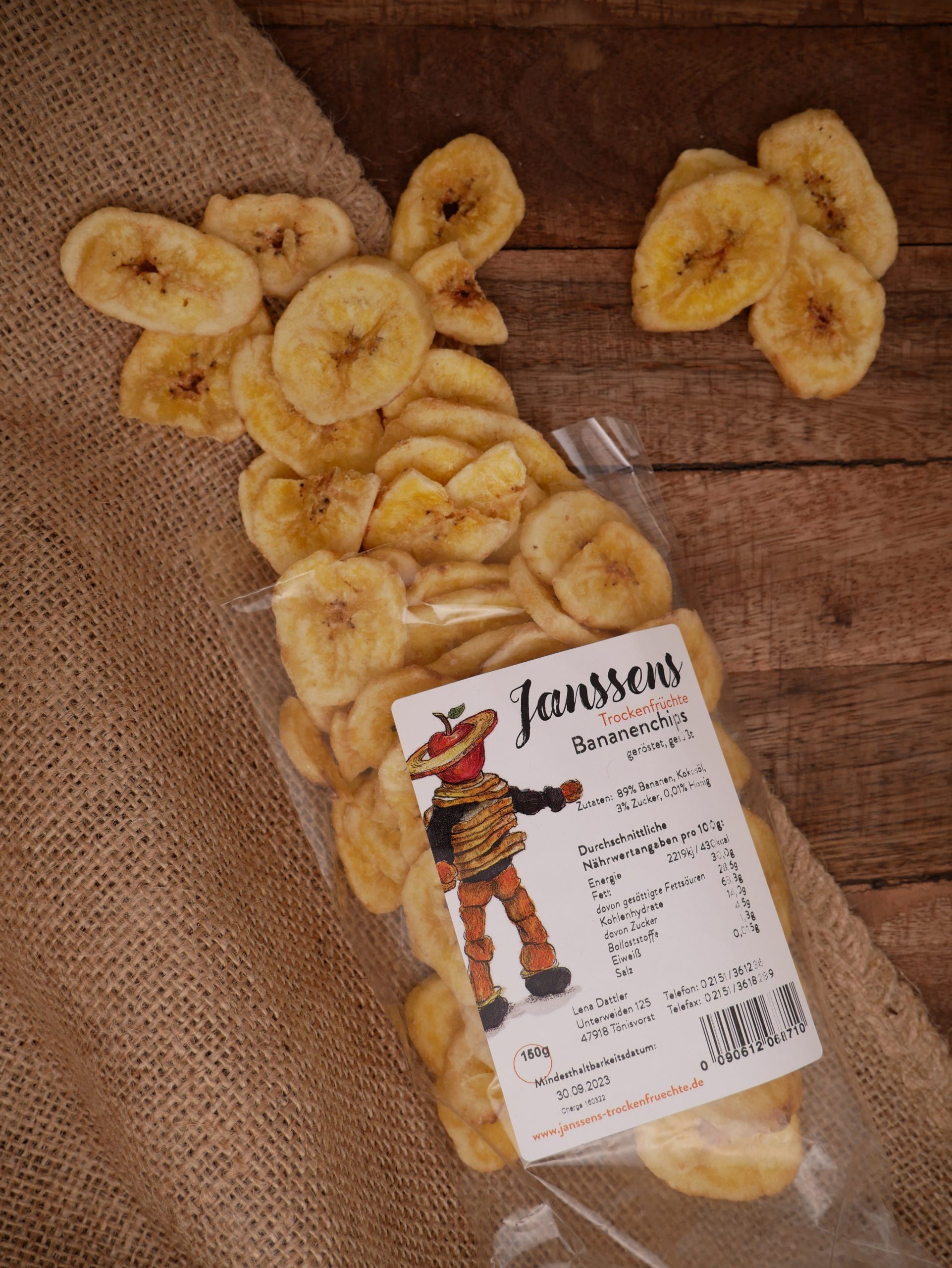 Janssens Bananenchips aus Tönisvorst (geröstet, gesüßt), 150 g ...